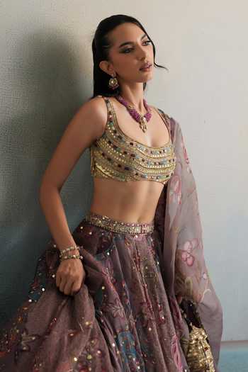 Buy Mahima Mahajan Purple Silk Organza Scoop Neck Rabia Embroidered Lehenga Set Buy_Mahima Mahajan_Purple Silk Organza Scoop Neck Rabia Embroidered Lehenga Set