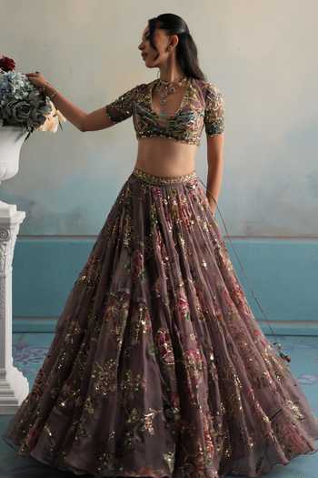 Mahima Mahajan Purple Silk Organza Plunge Neck Kareena Embroidered Lehenga Set Online at Aza Fashions Mahima Mahajan_Purple Silk Organza Plunge Neck Kareena Embroidered Lehenga Set _Online_at_Aza_Fashions