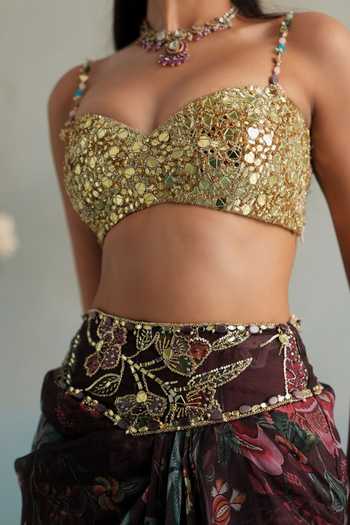 Mahima Mahajan_Multi Color Silk Organza Sweetheart Neck Nazeer Floral Pattern Draped Skirt Set _Online_at_Aza_Fashions