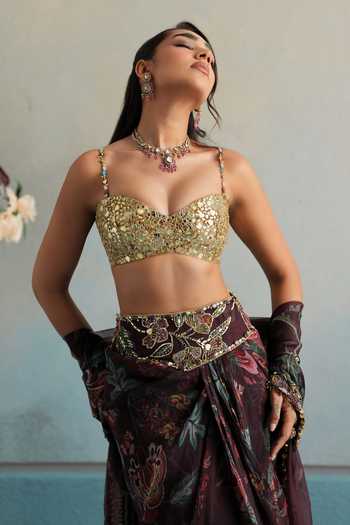 Buy_Mahima Mahajan_Multi Color Silk Organza Sweetheart Neck Nazeer Floral Pattern Draped Skirt Set _Online_at_Aza_Fashions