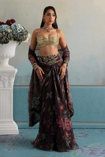 Mahima Mahajan Nazeer Floral Pattern Draped Skirt Set 