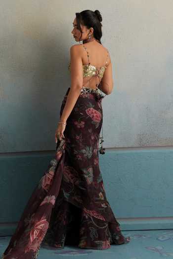 Mahima Mahajan Nazeer Floral Pattern Draped Skirt Set 