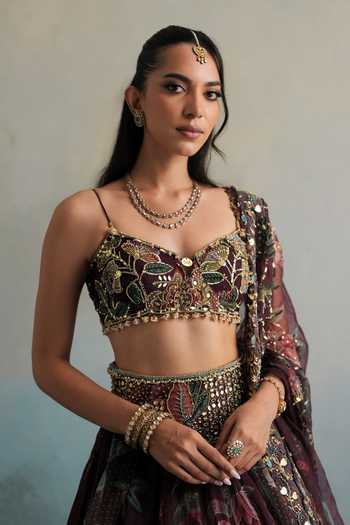 Mahima Mahajan Multi Color Silk Organza Sweetheart Neck Adara Embellished Blouse Lehenga Set Online at Aza Fashions Mahima Mahajan_Multi Color Silk Organza Sweetheart Neck Adara Embellished Blouse Lehenga Set _Online_at_Aza_Fashions