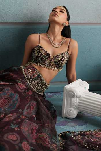 Shop Mahima Mahajan Multi Color Silk Organza Sweetheart Neck Adara Embellished Blouse Lehenga Set Online at Aza Fashions Shop_Mahima Mahajan_Multi Color Silk Organza Sweetheart Neck Adara Embellished Blouse Lehenga Set _Online_at_Aza_Fashions
