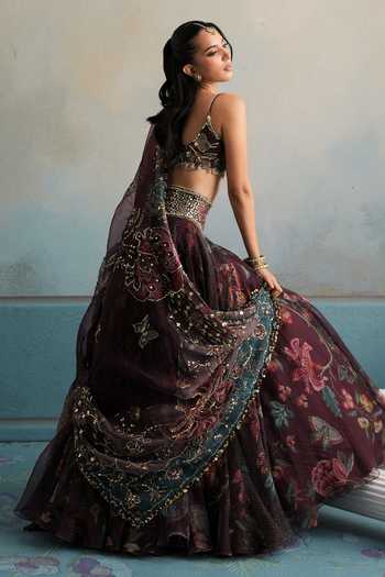 Shop Mahima Mahajan Multi Color Silk Organza Sweetheart Neck Adara Embellished Blouse Lehenga Set Shop_Mahima Mahajan_Multi Color Silk Organza Sweetheart Neck Adara Embellished Blouse Lehenga Set