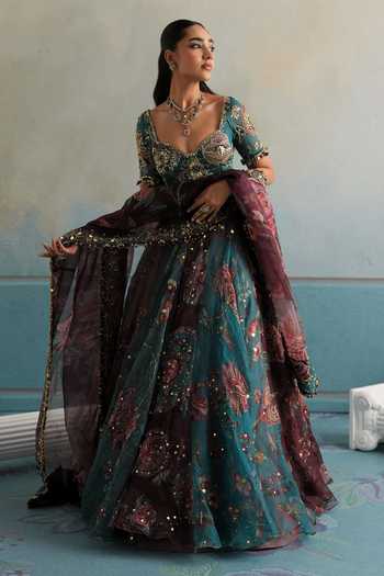 Buy Mahima Mahajan Multi Color Silk Organza Sweetheart Neck Saida Hand Embroidered Lehenga Set Online at Aza Fashions Buy_Mahima Mahajan_Multi Color Silk Organza Sweetheart Neck Saida Hand Embroidered Lehenga Set _Online_at_Aza_Fashions