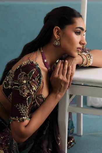 Mahima Mahajan Multi Color Silk Organza Sweetheart Neck Raha Heavy Embroidered Lehenga Set Online at Aza Fashions Mahima Mahajan_Multi Color Silk Organza Sweetheart Neck Raha Heavy Embroidered Lehenga Set _Online_at_Aza_Fashions