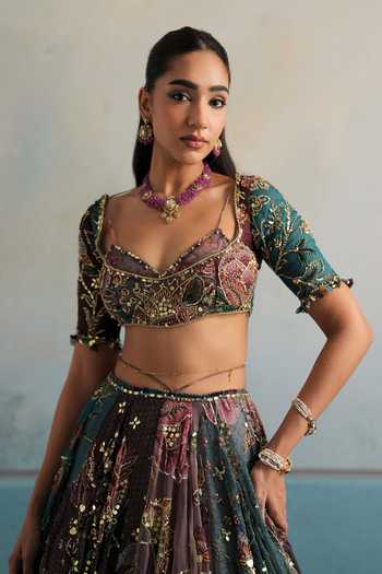 Buy Mahima Mahajan Multi Color Silk Organza Sweetheart Neck Raha Heavy Embroidered Lehenga Set Online at Aza Fashions Buy_Mahima Mahajan_Multi Color Silk Organza Sweetheart Neck Raha Heavy Embroidered Lehenga Set _Online_at_Aza_Fashions