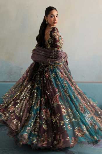Shop Mahima Mahajan Multi Color Silk Organza Sweetheart Neck Raha Heavy Embroidered Lehenga Set Online at Aza Fashions Shop_Mahima Mahajan_Multi Color Silk Organza Sweetheart Neck Raha Heavy Embroidered Lehenga Set _Online_at_Aza_Fashions