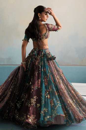 Mahima Mahajan Multi Color Silk Organza Sweetheart Neck Raha Heavy Embroidered Lehenga Set at Aza Fashions Mahima Mahajan_Multi Color Silk Organza Sweetheart Neck Raha Heavy Embroidered Lehenga Set _at_Aza_Fashions
