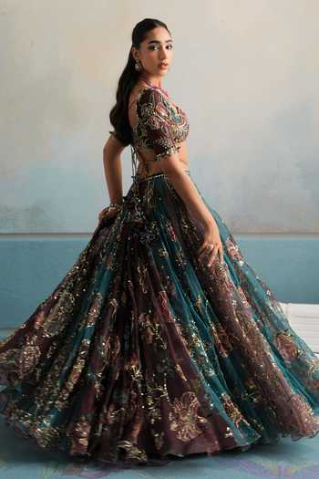 Buy Mahima Mahajan Multi Color Silk Organza Sweetheart Neck Raha Heavy Embroidered Lehenga Set Buy_Mahima Mahajan_Multi Color Silk Organza Sweetheart Neck Raha Heavy Embroidered Lehenga Set