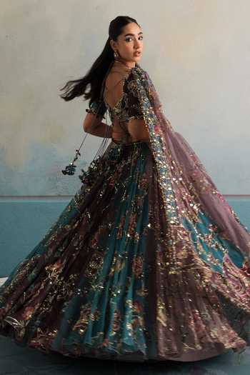 Shop Mahima Mahajan Multi Color Silk Organza Sweetheart Neck Raha Heavy Embroidered Lehenga Set Shop_Mahima Mahajan_Multi Color Silk Organza Sweetheart Neck Raha Heavy Embroidered Lehenga Set
