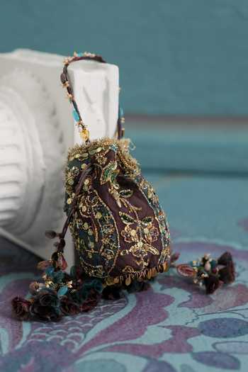 Mahima Mahajan Multi Color Embroidery, Sequins, Beads, Tassels Floral Hand Potli Online at Aza Fashions Mahima Mahajan_Multi Color Embroidery, Sequins, Beads, Tassels Floral Hand Potli _Online_at_Aza_Fashions