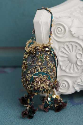 Buy Mahima Mahajan Teal Embroidery, Sequins, Beads, Tassels Hand Floral Potli Online at Aza Fashions Buy_Mahima Mahajan_Teal Embroidery, Sequins, Beads, Tassels Hand Floral Potli _Online_at_Aza_Fashions