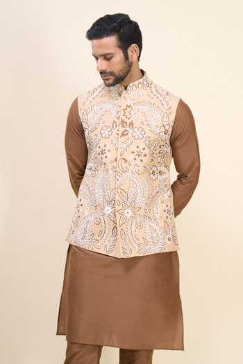 Arihant Rai Sinha Floral Embroidered Bundi Kurta Set 