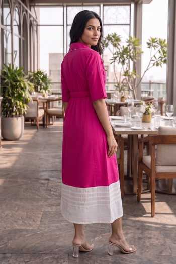Buy_B'Infinite_Pink Cotton V-neck Wrap Midi Dress _Online_at_Aza_Fashions