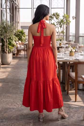 B'Infinite Red Applique Halter Maxi Dress 