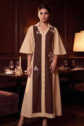 B'Infinite Cotton Embellished Shirt Maxi Dress  