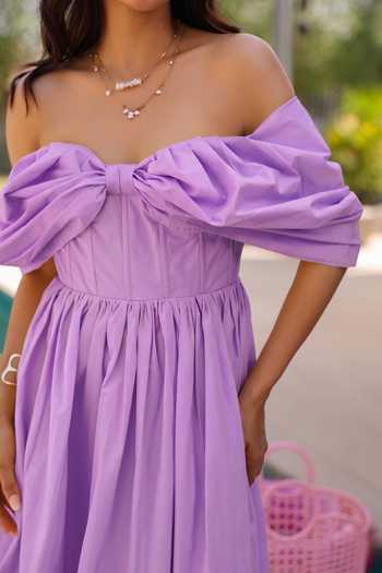 Buy_B'Infinite_Lilac Cotton Off-shoulder Off Dress _Online_at_Aza_Fashions