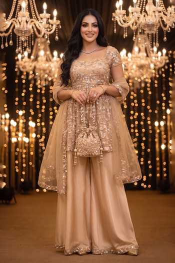B'Infinite Embroidered Net Kurta & Sharara Set 