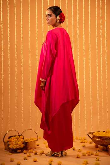 Eraaya by Ratika J Silk Embroidered Tunic & Draped Skirt Set 