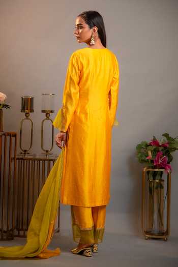 Eraaya by Ratika J Yellow Cutwork Embroidered Kurta Pant Set 