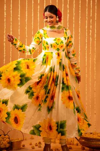 Eraaya by Ratika J Eden Sunflower Hand Painted Anarkali Set 