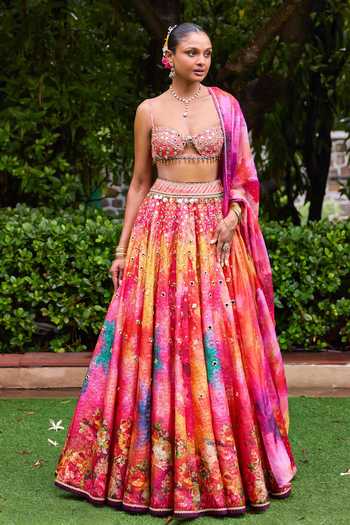 Cedar & Pine Sangeet Floral Print Lehenga Set 