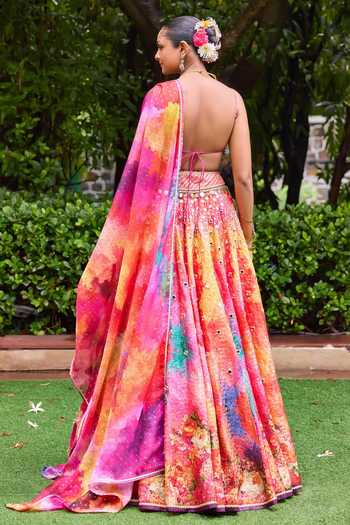 Cedar & Pine Sangeet Floral Print Lehenga Set 