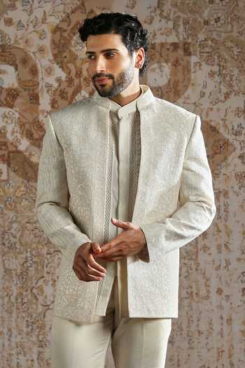 Asuka Cream Subtle Motif Bandhgala Set 