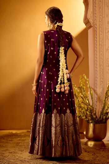 Samyukta Singhania Floral Woven Brocade Anarkali With Dupatta 