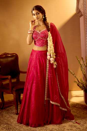 Shop Samyukta Singhania Purple Tissue V-neck Embroidered Lehenga Set Online at Aza Fashions Shop_Samyukta Singhania_Purple Tissue V-neck Embroidered Lehenga Set _Online_at_Aza_Fashions