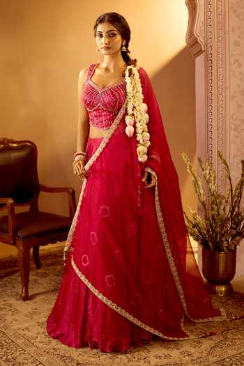 Buy Samyukta Singhania Purple Tissue V-neck Embroidered Lehenga Set Buy_Samyukta Singhania_Purple Tissue V-neck Embroidered Lehenga Set