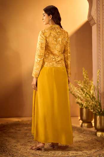 Samyukta Singhania Paisley Embroidered Jacket Draped Skirt Set 