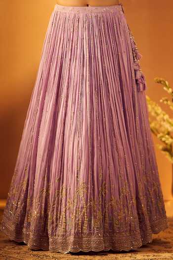 Buy_Samyukta Singhania_Purple Silk, Georgette, Organza Sweetheart Neck Embroidered Blouse Lehenga Set _Online_at_Aza_Fashions