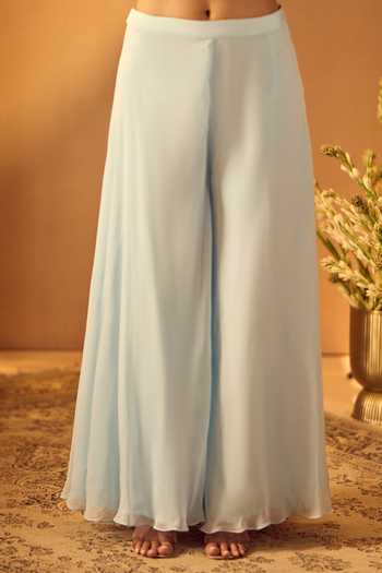 Buy Samyukta Singhania Sky Blue Georgette Sweetheart Neck Embroidered Short Kurta Palazzo Set Online at Aza Fashions Buy_Samyukta Singhania_Sky Blue Georgette Sweetheart Neck Embroidered Short Kurta Palazzo Set _Online_at_Aza_Fashions