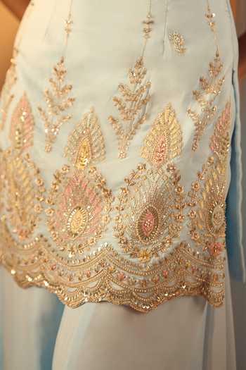 Shop Samyukta Singhania Sky Blue Georgette Sweetheart Neck Embroidered Short Kurta Palazzo Set Online at Aza Fashions Shop_Samyukta Singhania_Sky Blue Georgette Sweetheart Neck Embroidered Short Kurta Palazzo Set _Online_at_Aza_Fashions