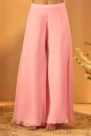 Shop_Samyukta Singhania_Pink Georgette Scoop Neck Embroidered Kurta Palazzo Set _Online_at_Aza_Fashions