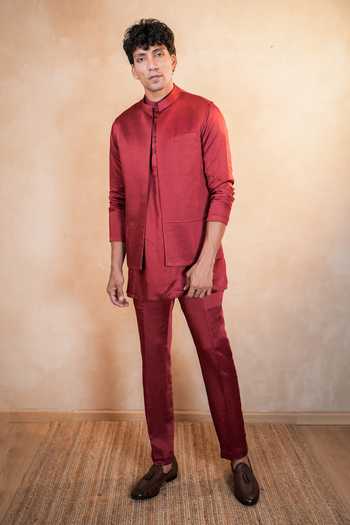 Madhav Agasti Linen Silk Bundi Kurta Set 