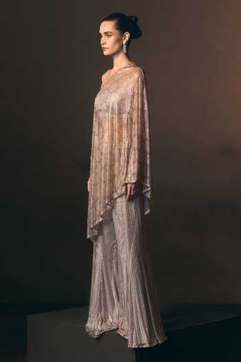 Buy Angad Singh Grey Net One Shoulder Moonstone Soft Pant Set Online at Aza Fashions Buy_Angad Singh_Grey Net One Shoulder Moonstone Soft Pant Set _Online_at_Aza_Fashions