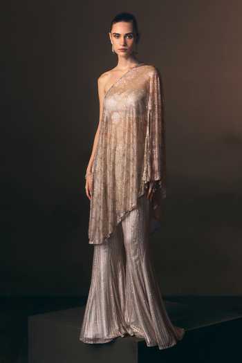 Shop Angad Singh Grey Net One Shoulder Moonstone Soft Pant Set Online at Aza Fashions Shop_Angad Singh_Grey Net One Shoulder Moonstone Soft Pant Set _Online_at_Aza_Fashions