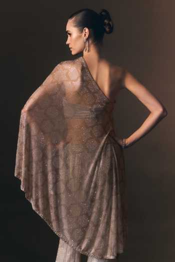 Angad Singh Grey Net One Shoulder Moonstone Soft Pant Set at Aza Fashions Angad Singh_Grey Net One Shoulder Moonstone Soft Pant Set _at_Aza_Fashions