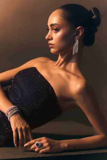 Shop_ANGAD SINGH_Blue Net Bandeau Neck Nocturne Soft Top And Sharara Co-ord Set _Online_at_Aza_Fashions