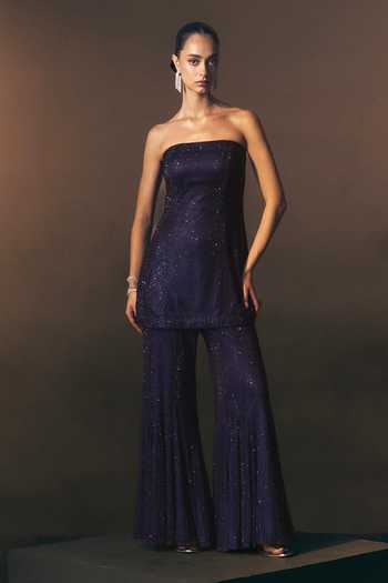 ANGAD SINGH Nocturne Soft Net Top & Sharara Co-Ord Set