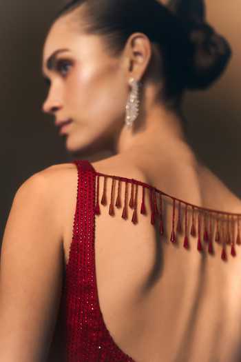 ANGAD SINGH_Red Net V-neck Ember Soft Shirt And Sharara Set _Online_at_Aza_Fashions