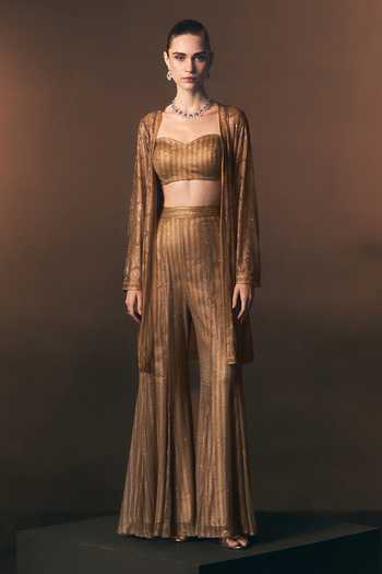 Buy Angad Singh Gold Net Sweetheart Neck Solaire Soft Jacket And Sharara Set With Bustier Online at Aza Fashions Buy_Angad Singh_Gold Net Sweetheart Neck Solaire Soft Jacket And Sharara Set With Bustier _Online_at_Aza_Fashions