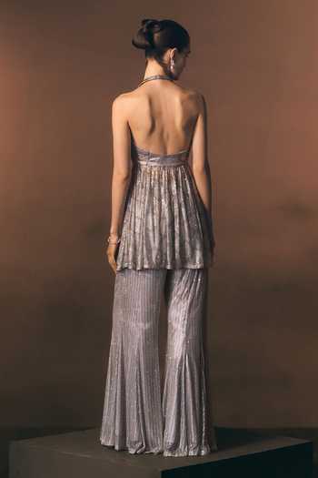 ANGAD SINGH Slate Soft Net Top & Sharara Set 