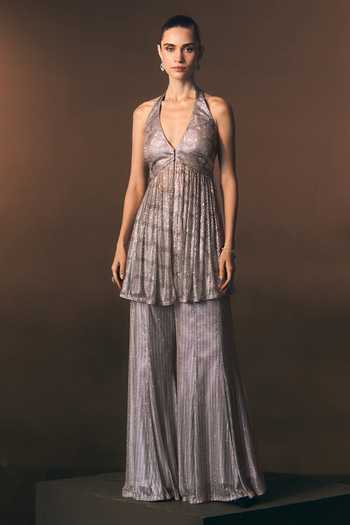 ANGAD SINGH Slate Soft Net Top & Sharara Set 