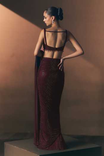 ANGAD SINGH Cerise Pre-Draped Soft Net Saree & Blouse