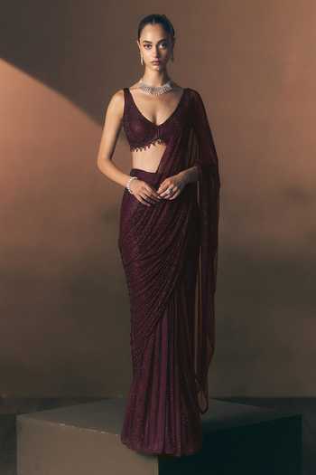 ANGAD SINGH Cerise Pre-Draped Soft Net Saree & Blouse
